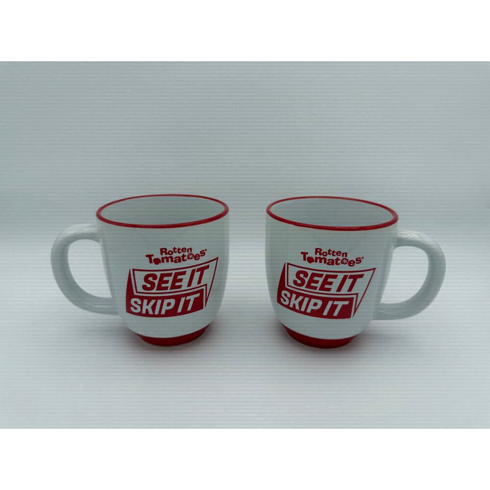 Rotten Tomatoes See It Skip It Ceramic Coffee Mugs Set of 2 Red White Promo Cups